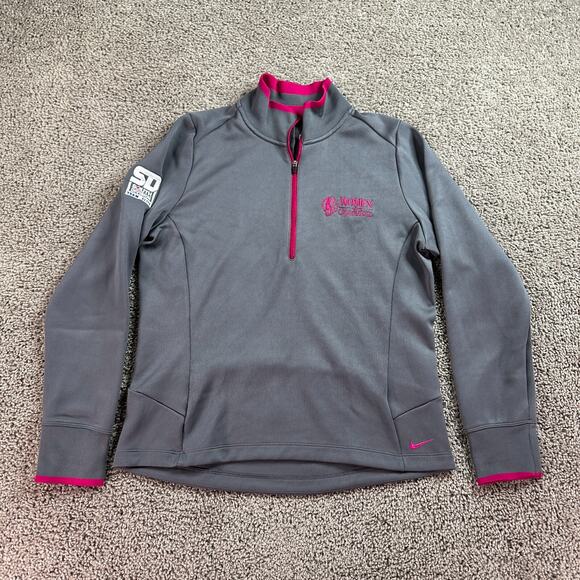 Nike Golf Jacket Womens Large Gray Pink 1/4 Zip Pullover Cover Up Dri Fit READ - Picture 2 of 13